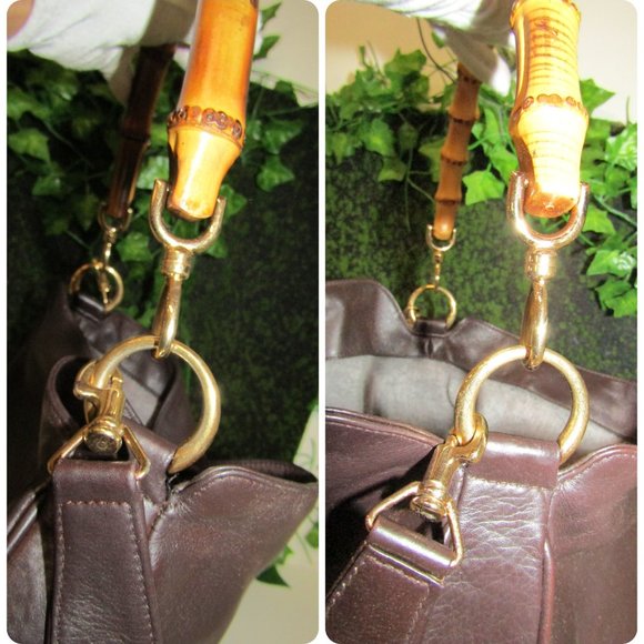 AUTHENTIC GUCCI BROWN LEATHER LARGE BAMBOO SHOULDER CROSSBODY BAG - Picture 12 of 15